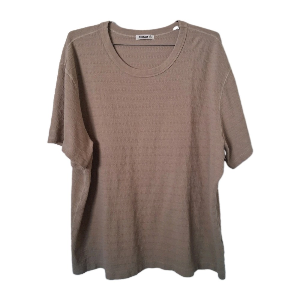 Buck Mason Jacquard Textured Stitch T Shirt Crew Tan Men's  2XL  100% Cotton